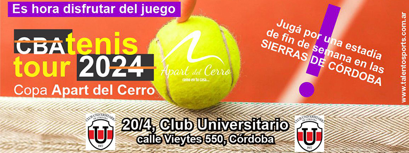CÃ“RDOBA TENIS TOUR 2024: Una estadÃ­a de fin de semana en las Sierras de CÃ³rdoba, el premio para los ganadores en A, B y C del 20/4